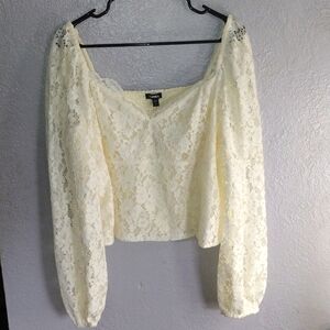 NWT Express Cream Lace Cropped Long Sleeve Mesh Back Top XL